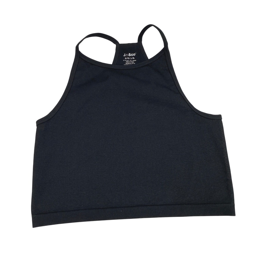 Jo & Co High Neck Racerback Tank Top Womens Large Black Ribbed Athletic‎ Staple